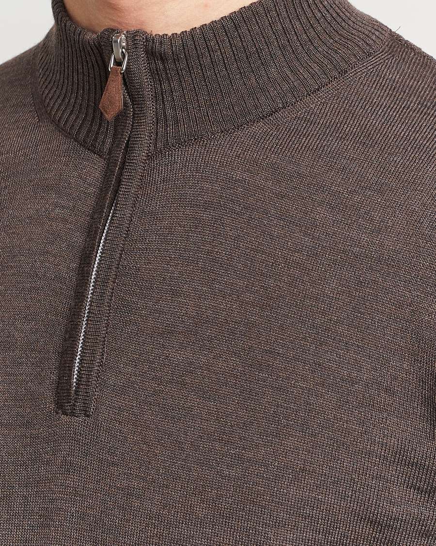 Heren | Truien | Stenströms | Merino Half Zip Dark Brown
