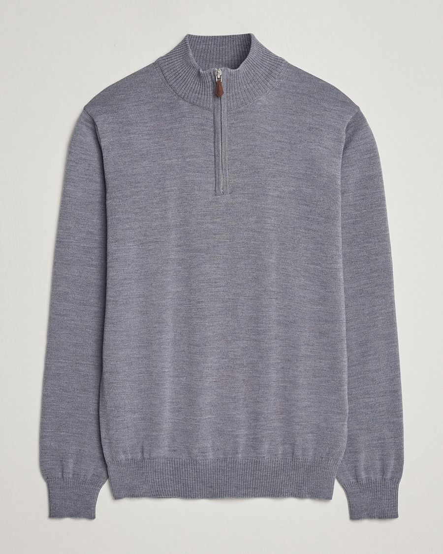 Heren | Truien | Stenströms | Merino Wool Half Zip Mid Grey