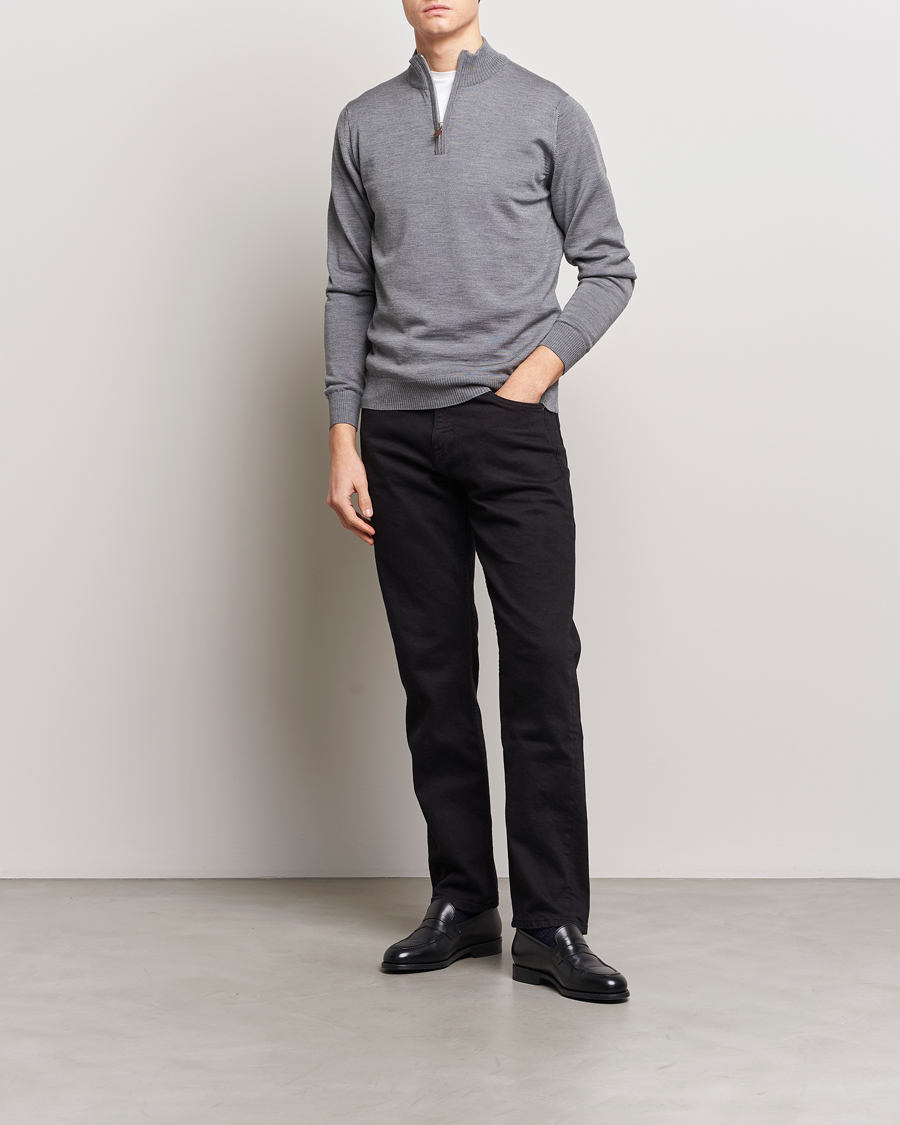 Heren | Truien | Stenströms | Merino Wool Half Zip Mid Grey