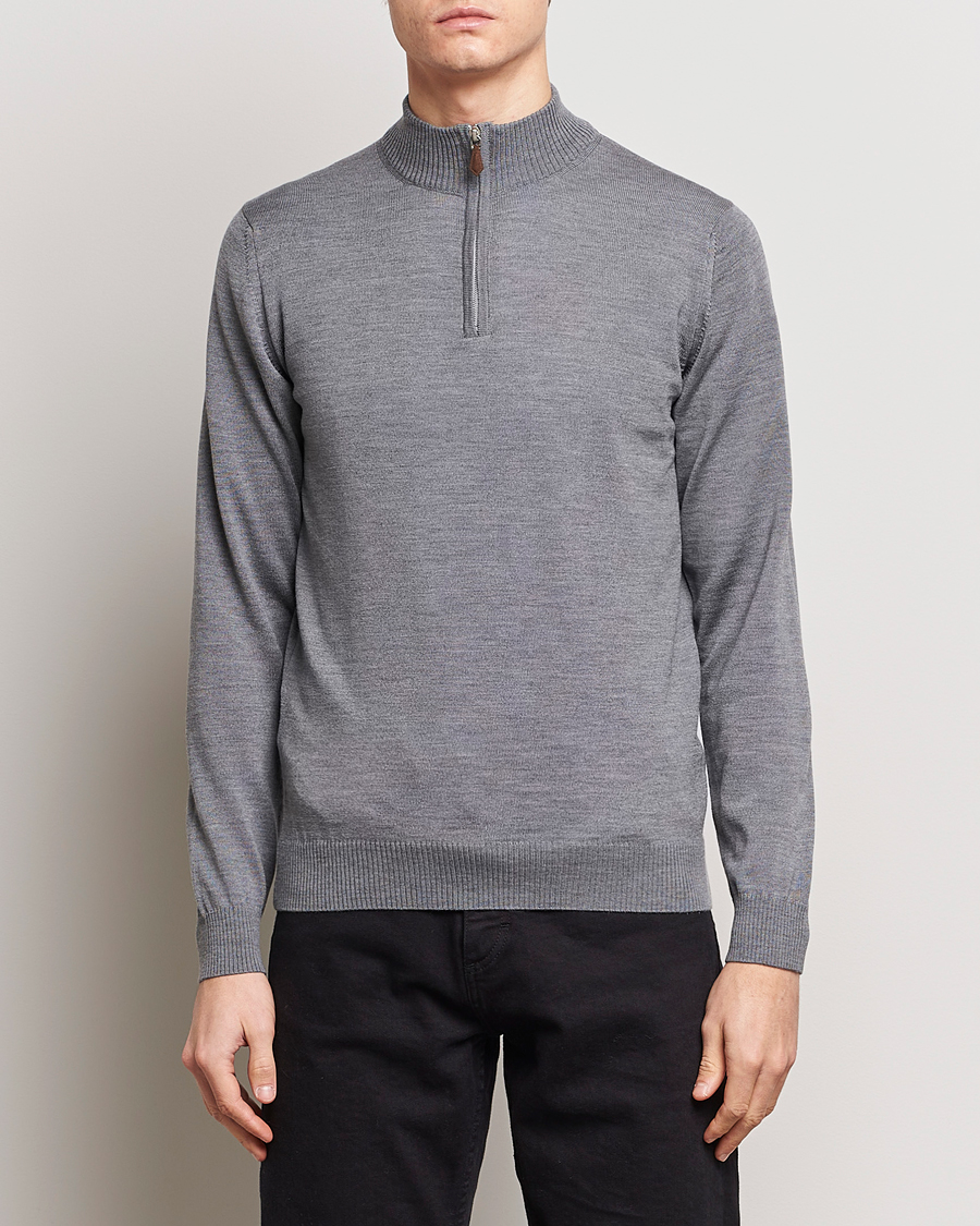 Heren | Truien | Stenströms | Merino Wool Half Zip Mid Grey