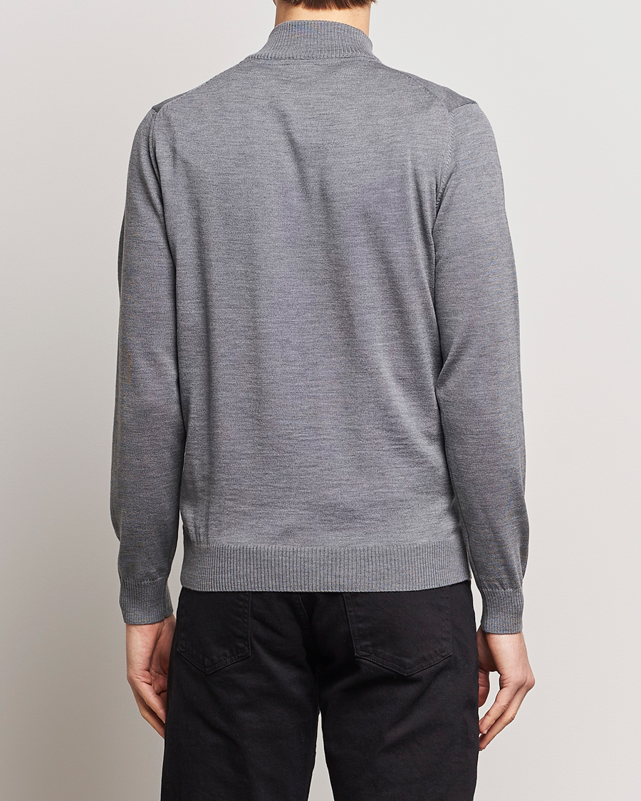 Heren | Truien | Stenströms | Merino Wool Half Zip Mid Grey