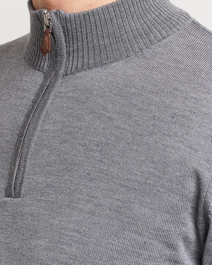 Heren | Truien | Stenströms | Merino Wool Half Zip Mid Grey