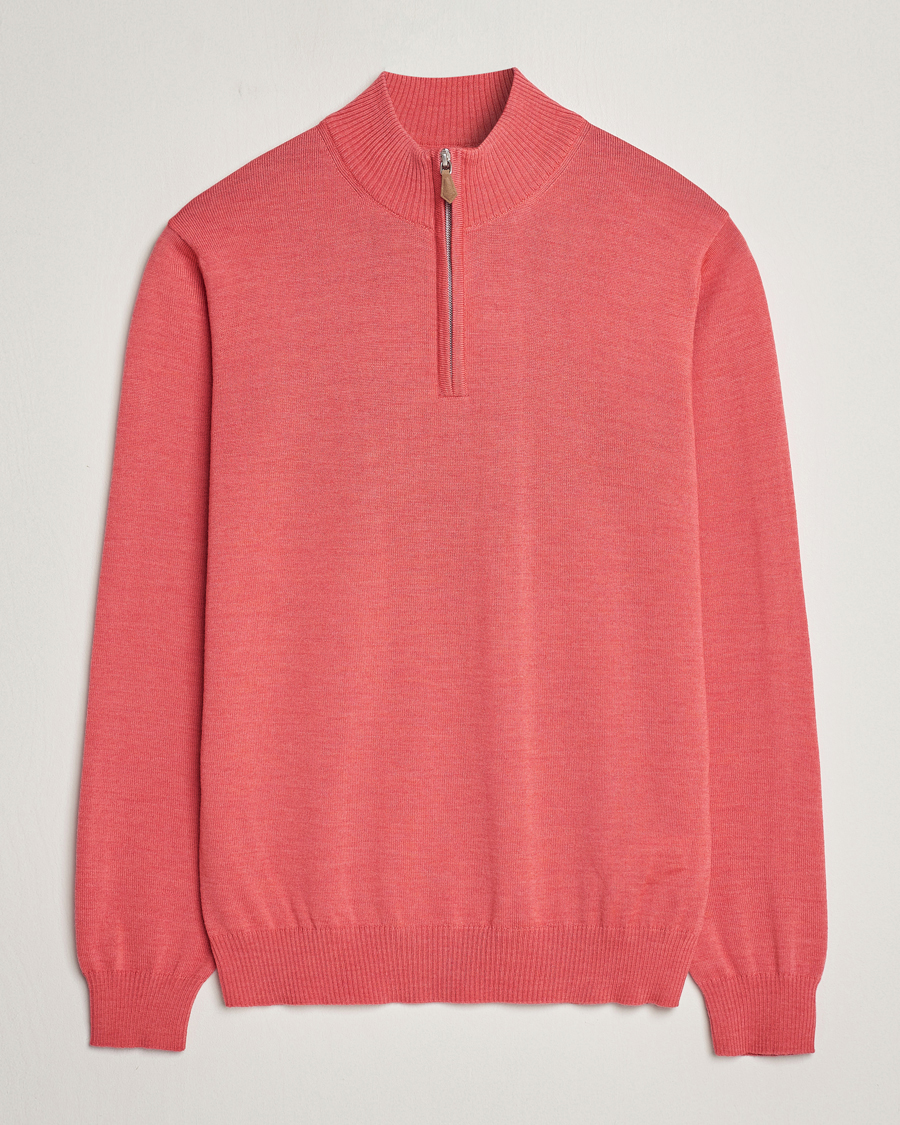 Heren | Truien | Stenströms | Merino Wool Half Zip Coral Red