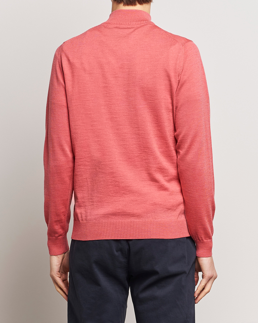 Heren | Truien | Stenströms | Merino Wool Half Zip Coral Red