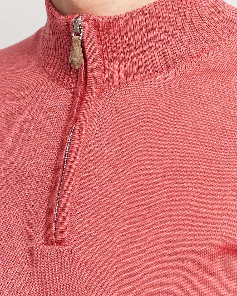 Heren | Truien | Stenströms | Merino Wool Half Zip Coral Red
