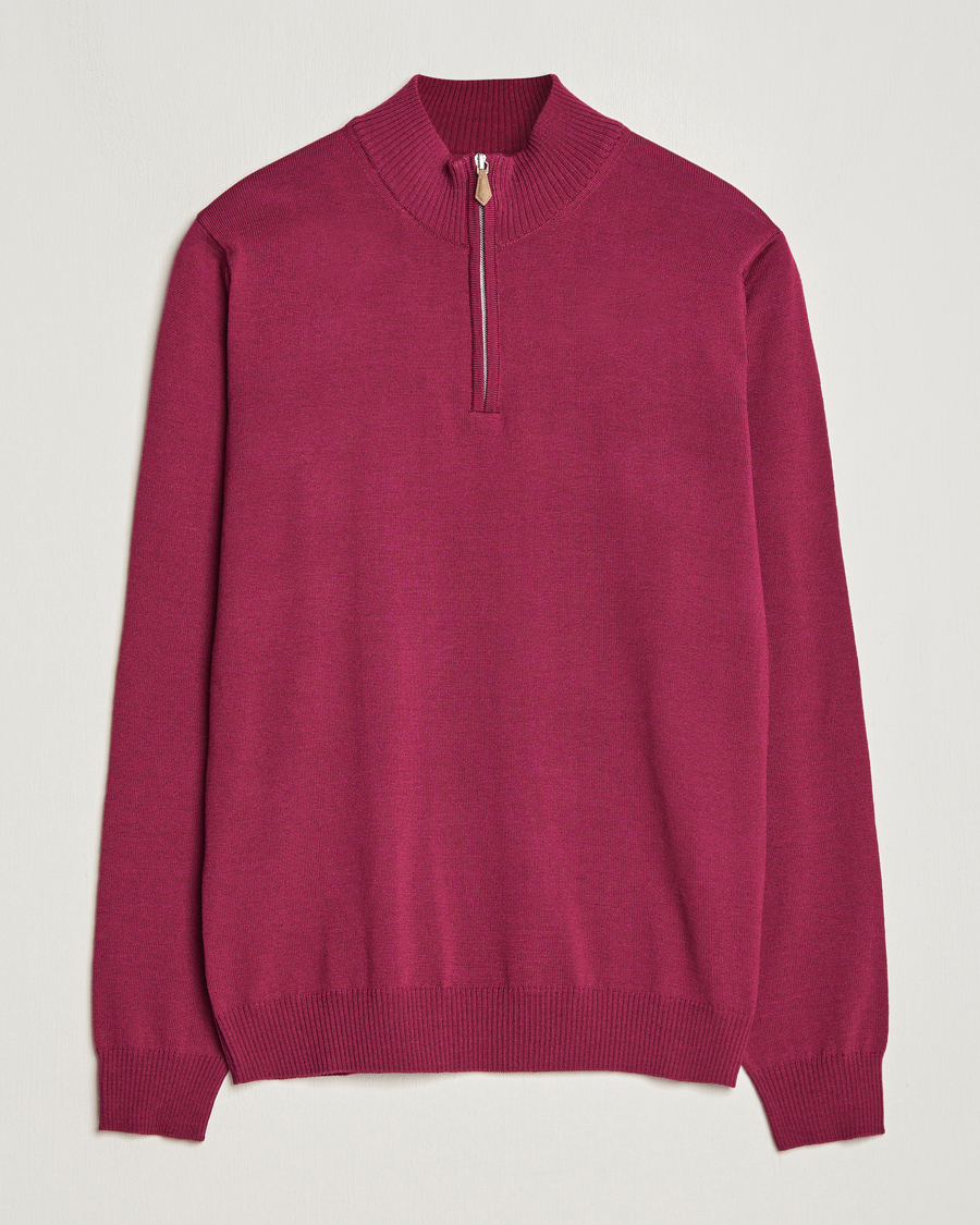 Heren | Truien | Stenströms | Merino Wool Half Zip Wine