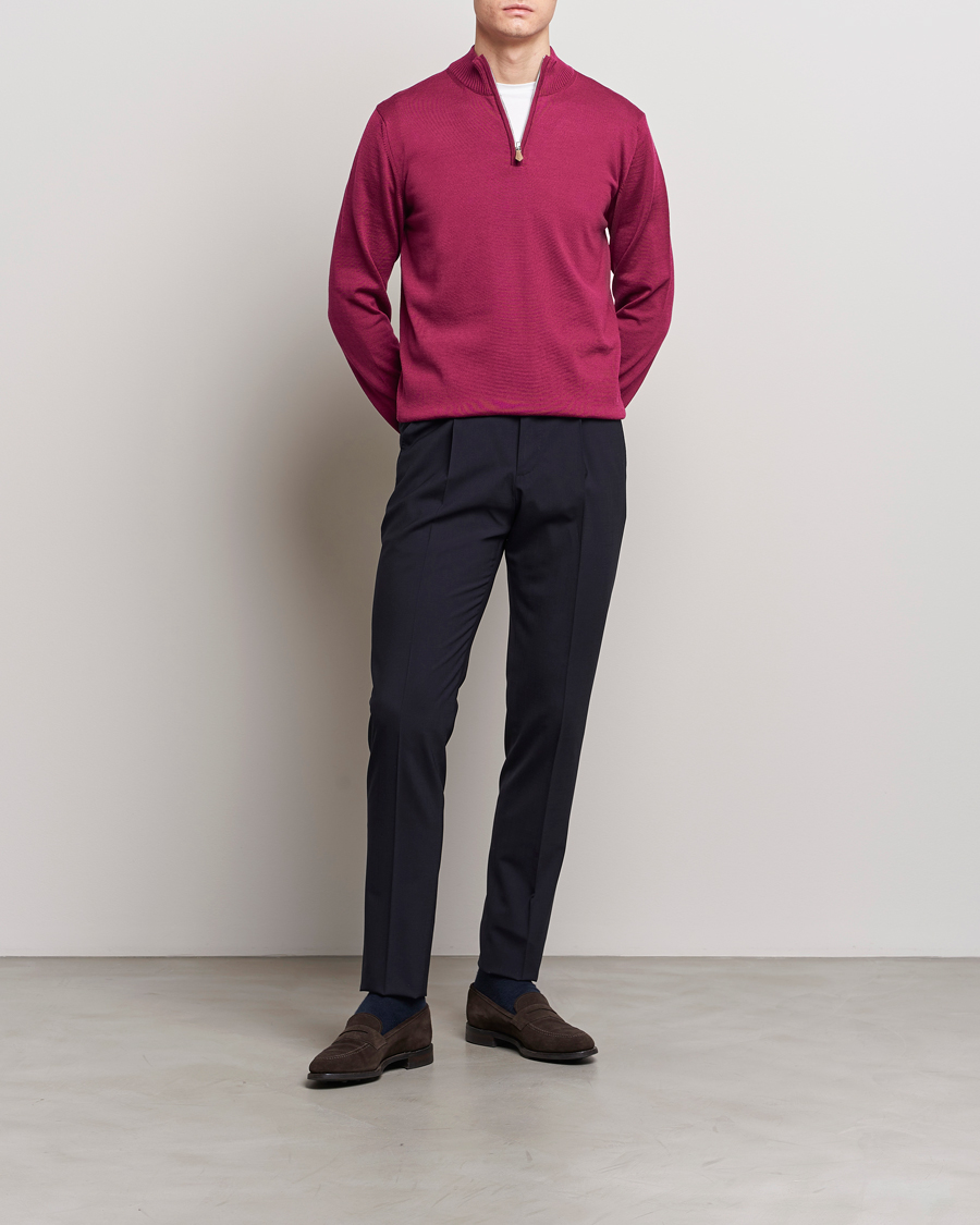 Heren | Truien | Stenströms | Merino Wool Half Zip Wine
