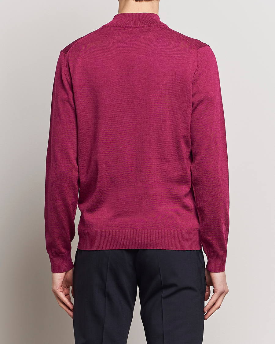 Heren | Truien | Stenströms | Merino Wool Half Zip Wine