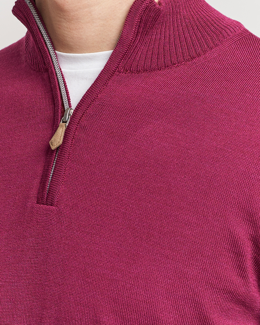 Heren | Truien | Stenströms | Merino Wool Half Zip Wine