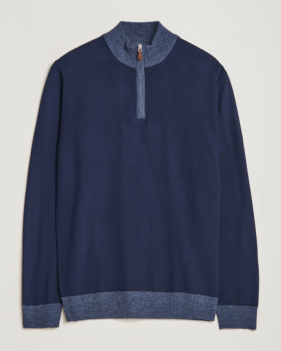 Heren | Truien | Stenströms | Merino Contrast Half Zip Navy