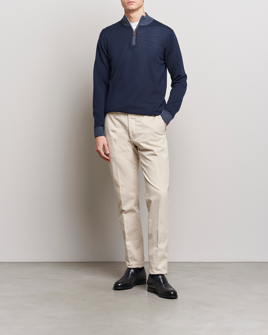 Heren | Truien | Stenströms | Merino Contrast Half Zip Navy