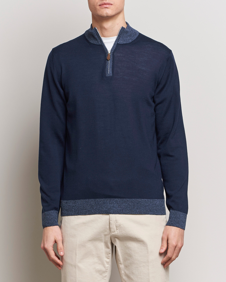 Heren | Truien | Stenströms | Merino Contrast Half Zip Navy