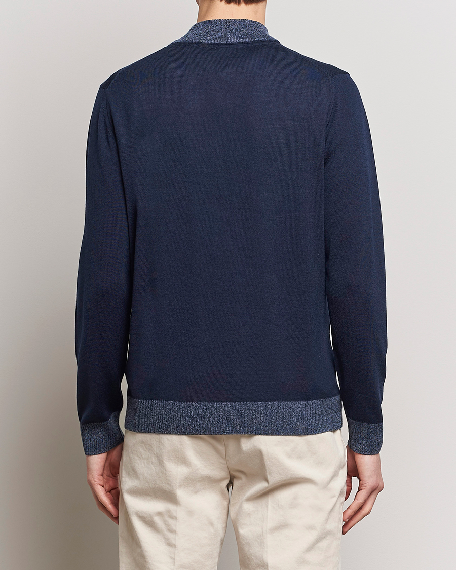 Heren | Truien | Stenströms | Merino Contrast Half Zip Navy