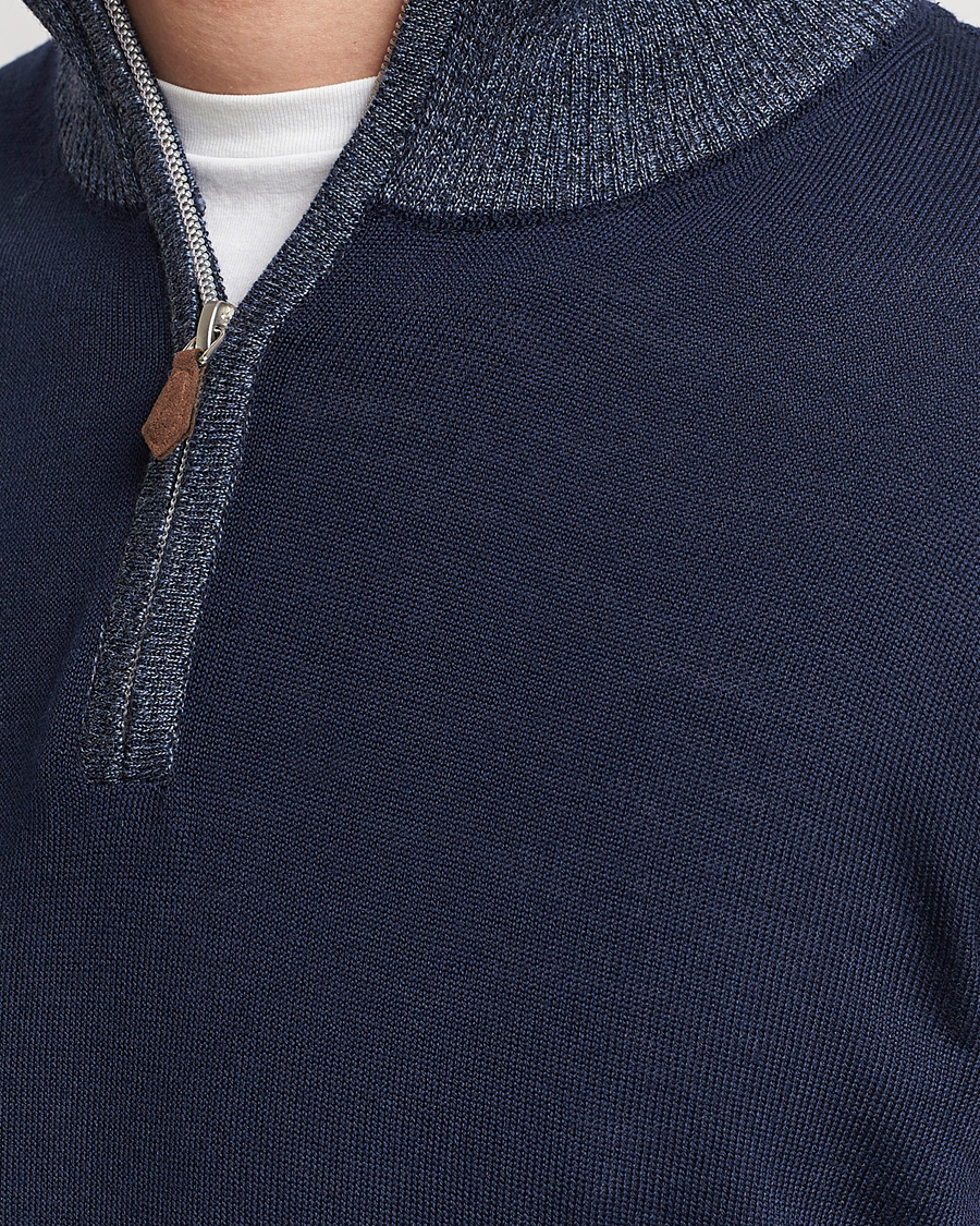 Heren | Truien | Stenströms | Merino Contrast Half Zip Navy
