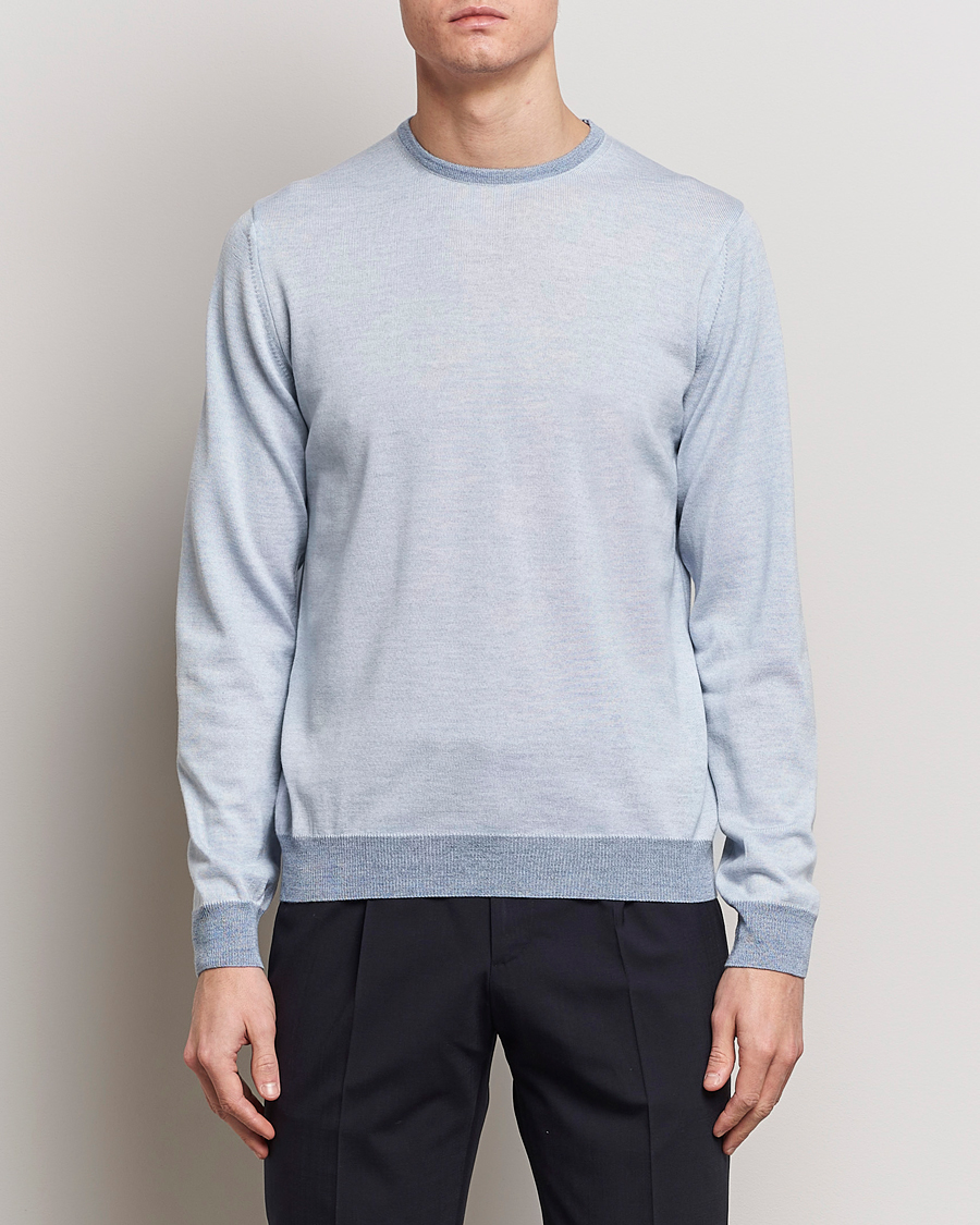 Heren |  | Stenströms | Merino Contrast Crew Neck Light Blue