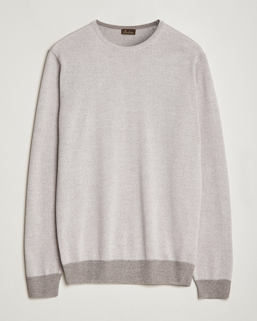 Heren | Truien | Stenströms | Merino Contrast Crew Neck Beige
