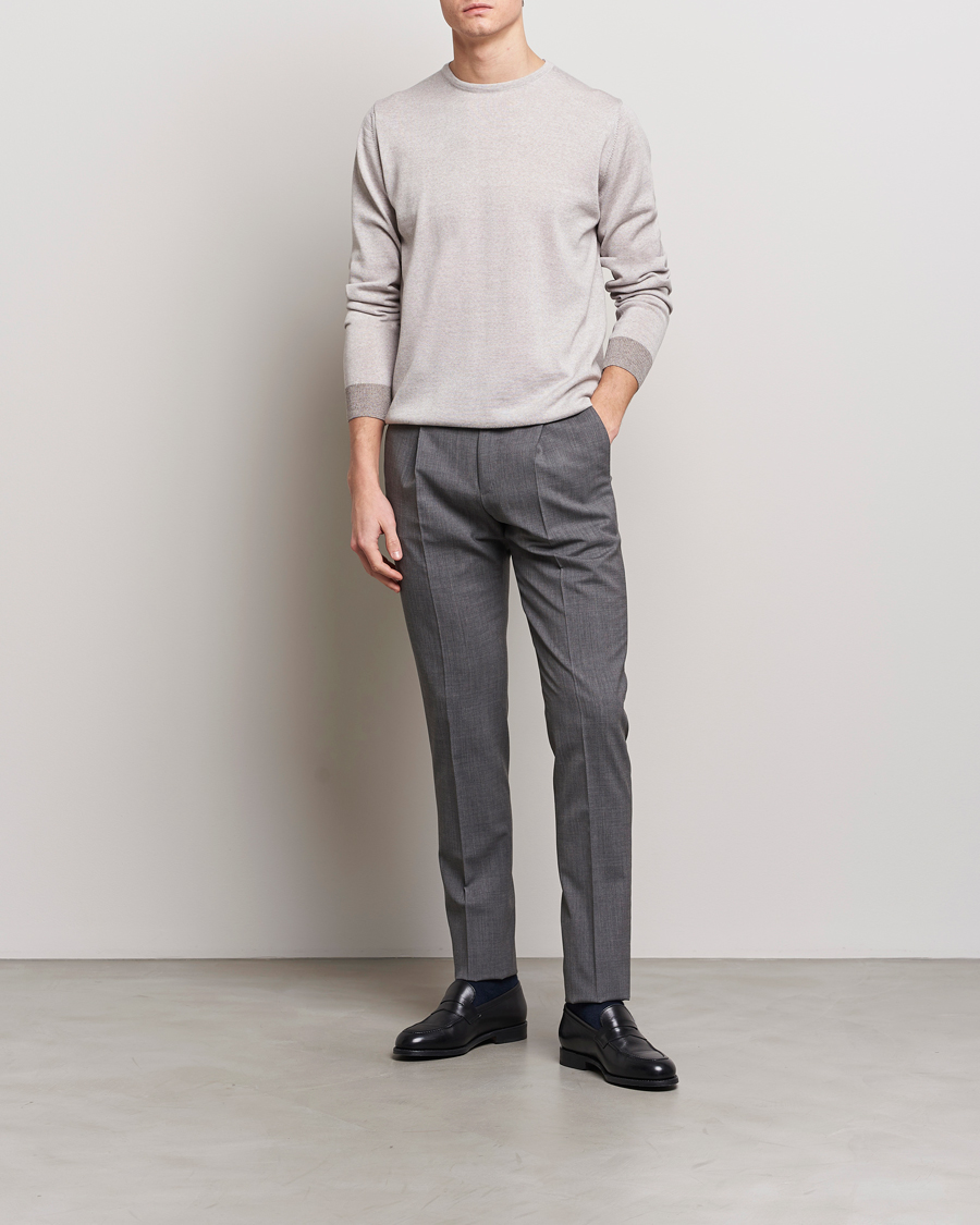 Heren | Truien | Stenströms | Merino Contrast Crew Neck Beige