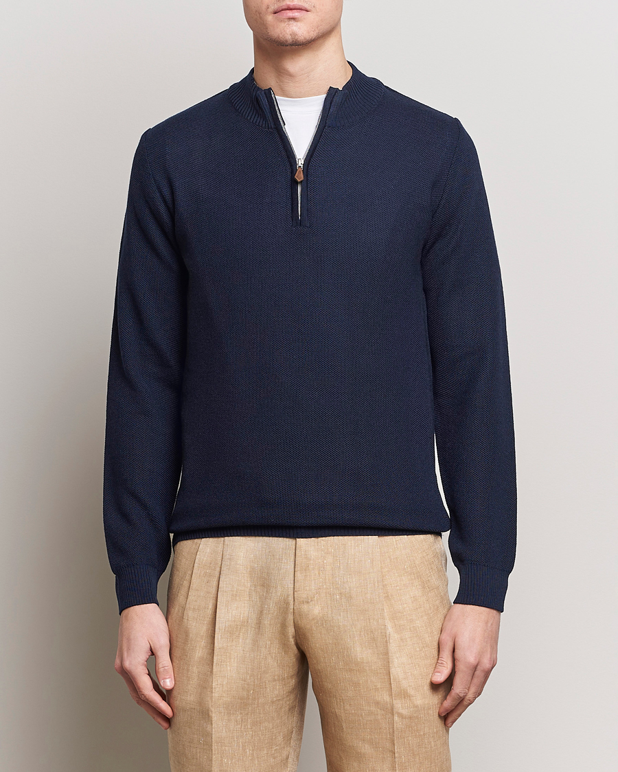 Heren |  | Stenströms | Textured Merino Half Zip Navy