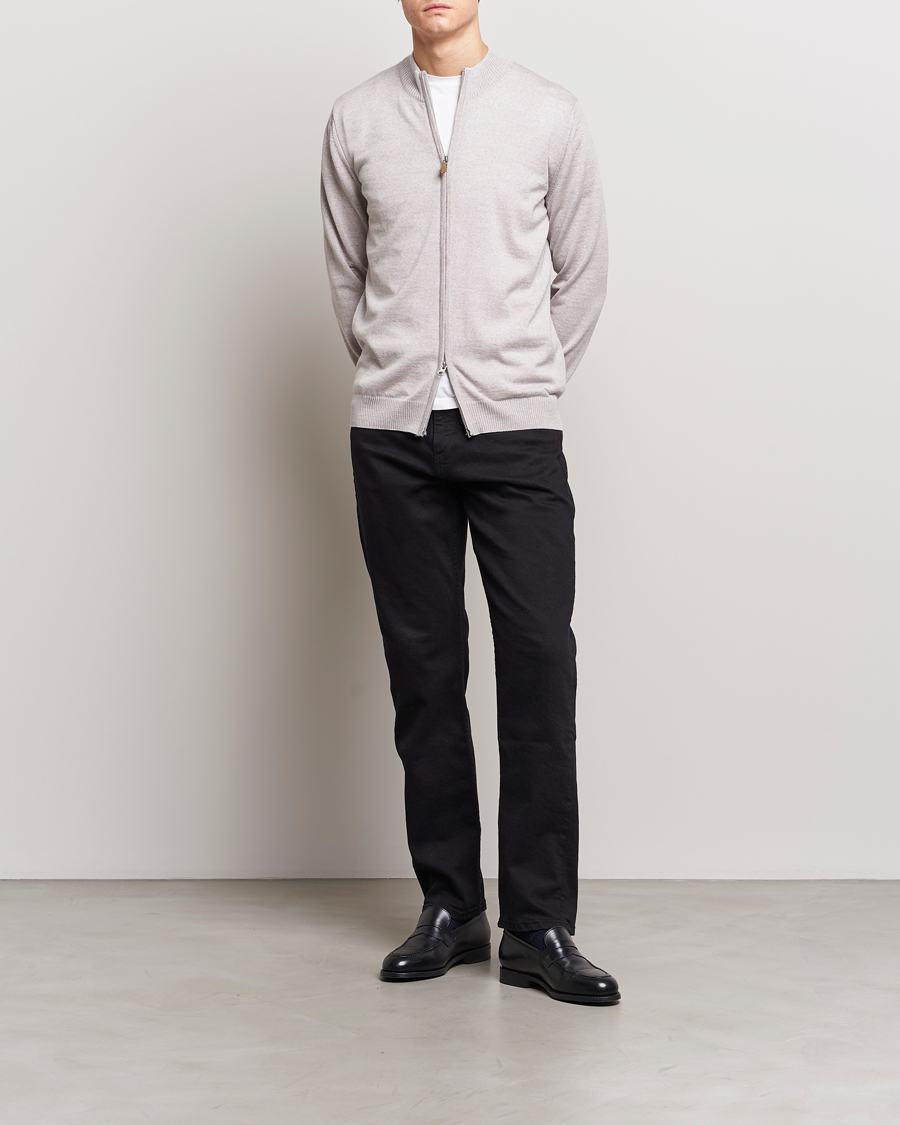 Heren | Truien | Stenströms | Merino Wool Full Zip Beige
