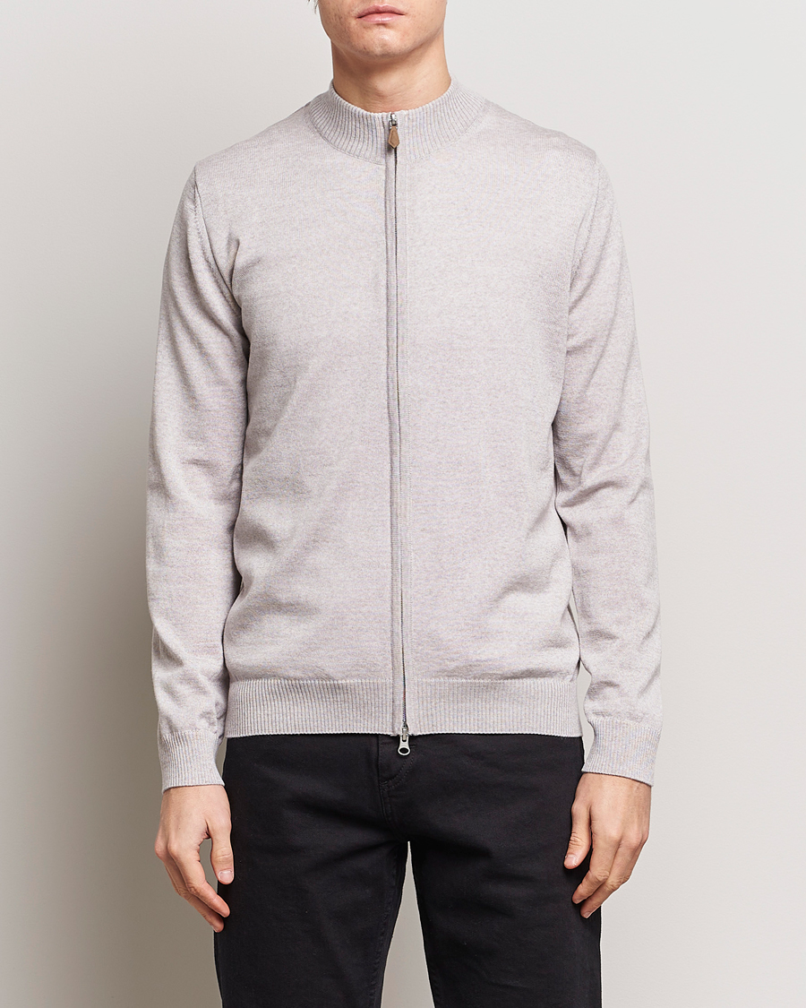 Heren | Truien | Stenströms | Merino Wool Full Zip Beige