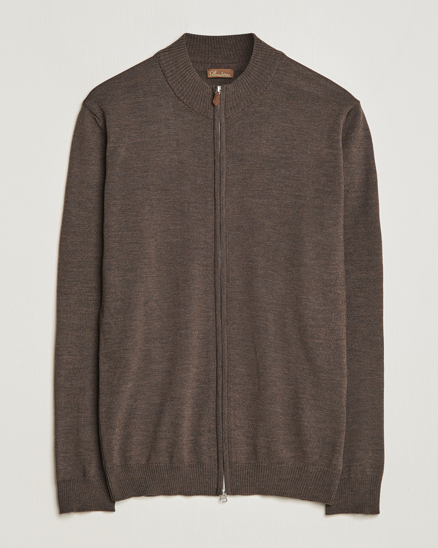Heren | Truien | Stenströms | Merino Wool Full Zip Brown