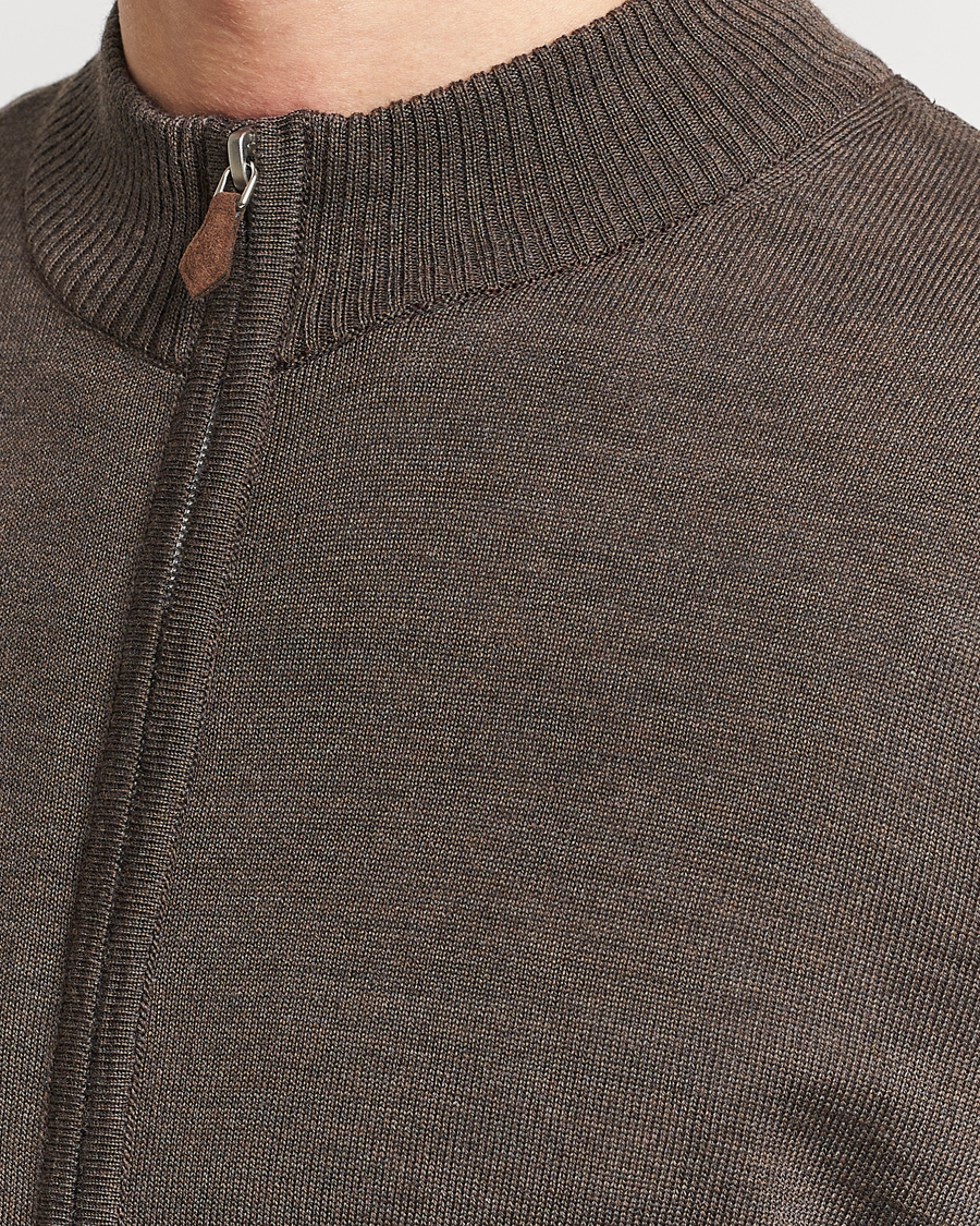 Heren | Truien | Stenströms | Merino Wool Full Zip Brown