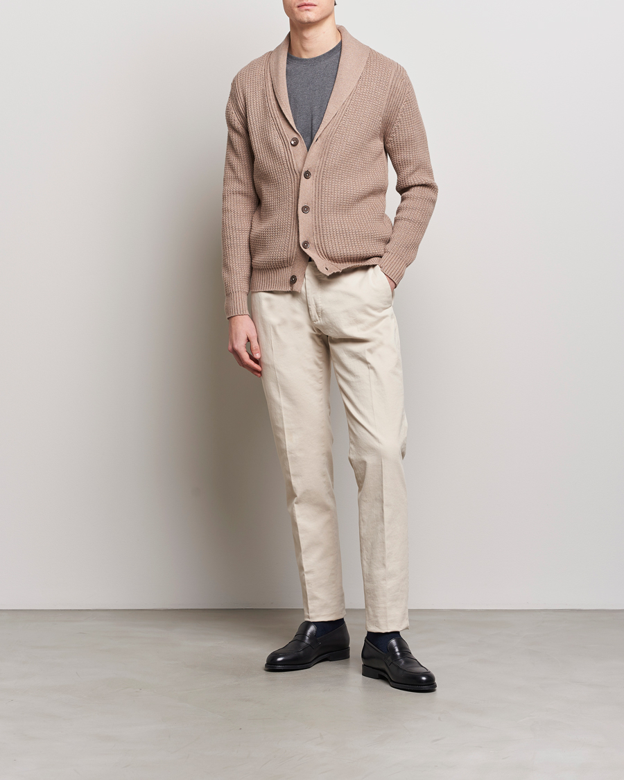Heren | Truien | Stenströms | Cotton/Cashmere Shawl Cardigan Brown