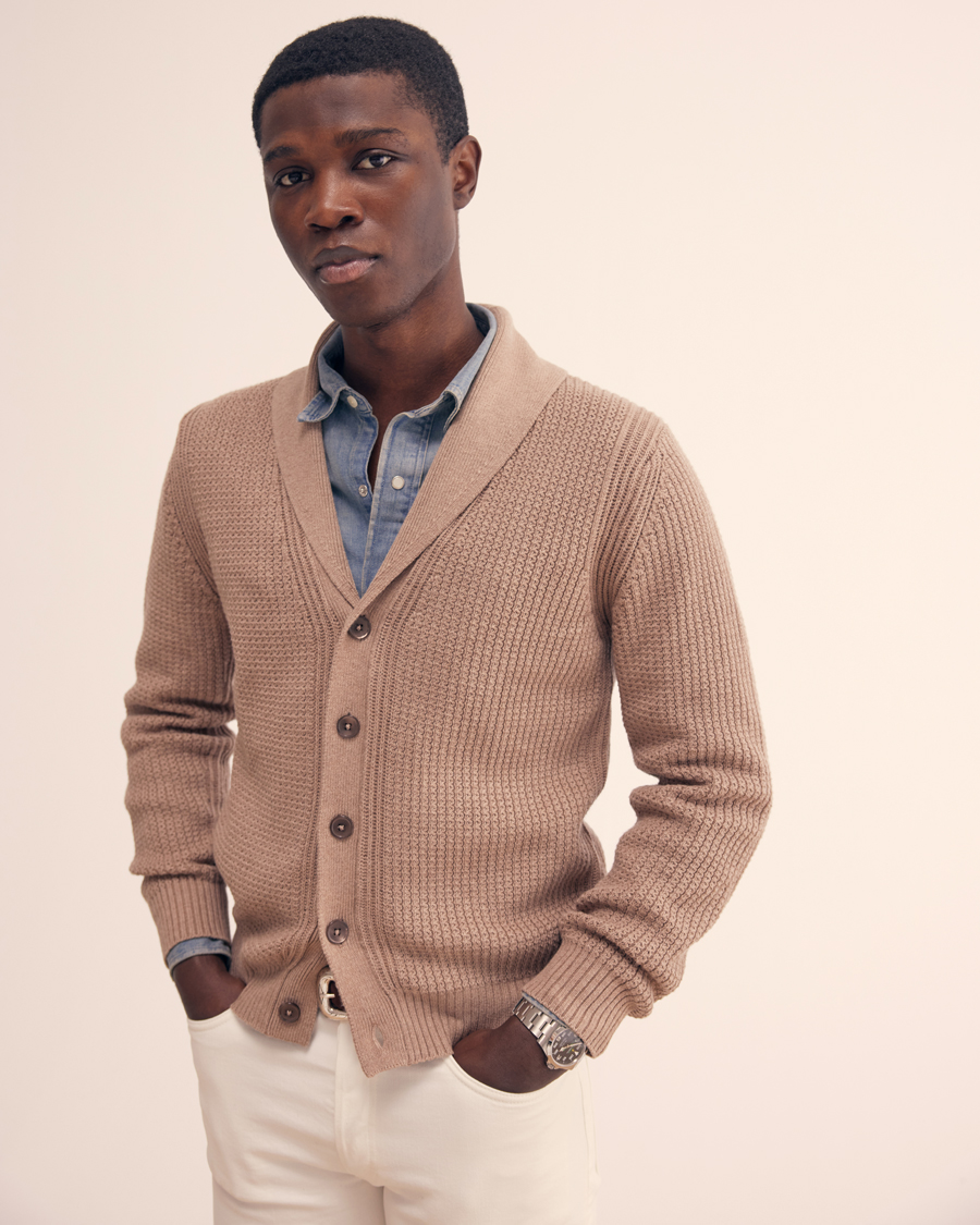 Heren | Truien | Stenströms | Cotton/Cashmere Shawl Cardigan Brown