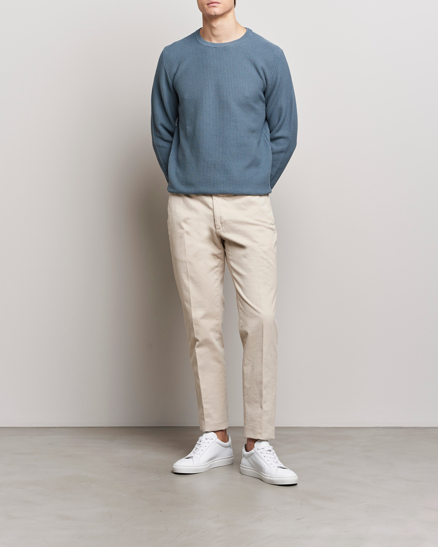 Heren | Truien | Stenströms | Organic Cotton Crew Neck Mid Blue
