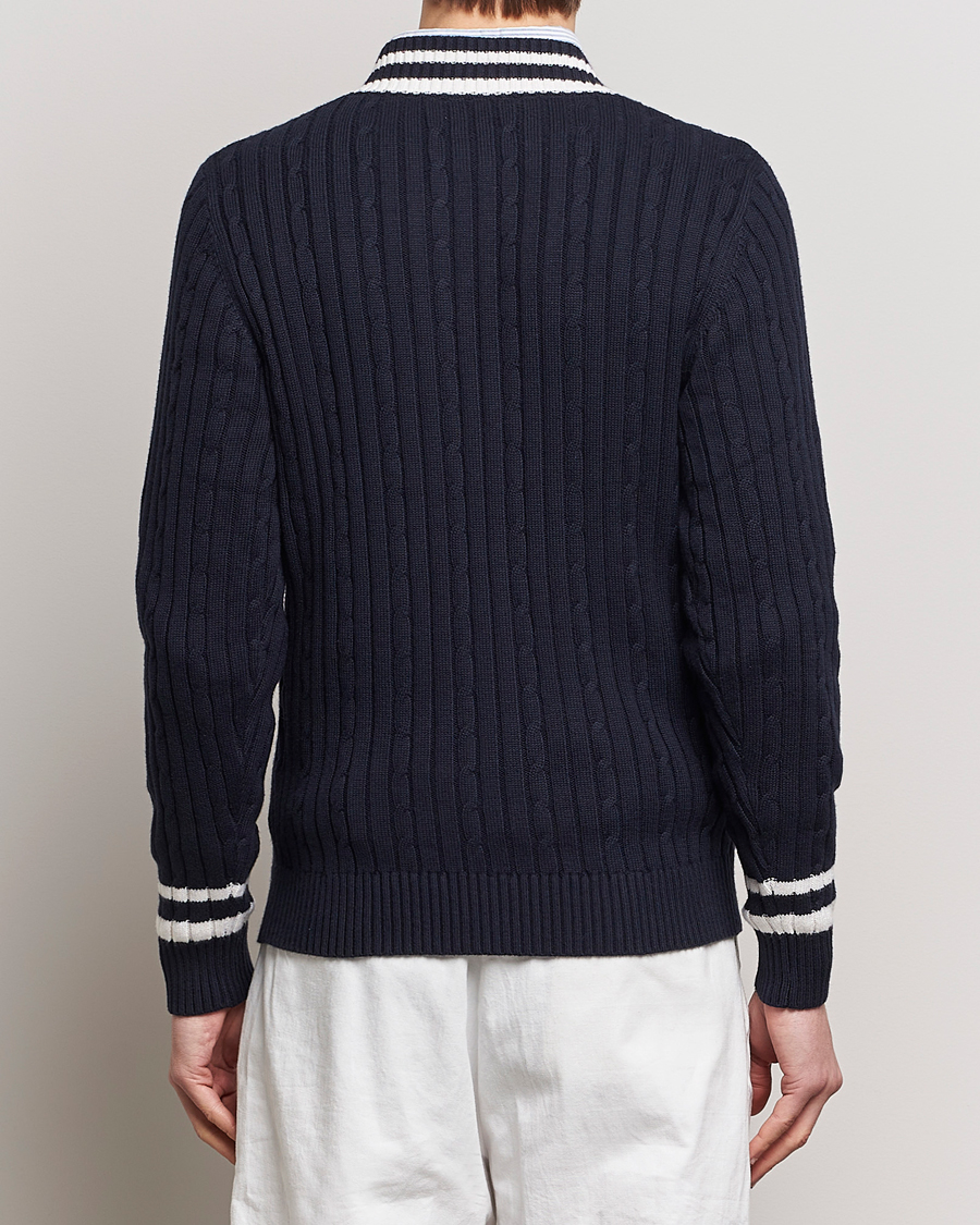 Heren | Truien | Stenströms | Cotton/Cashmere Cable V-Neck Navy
