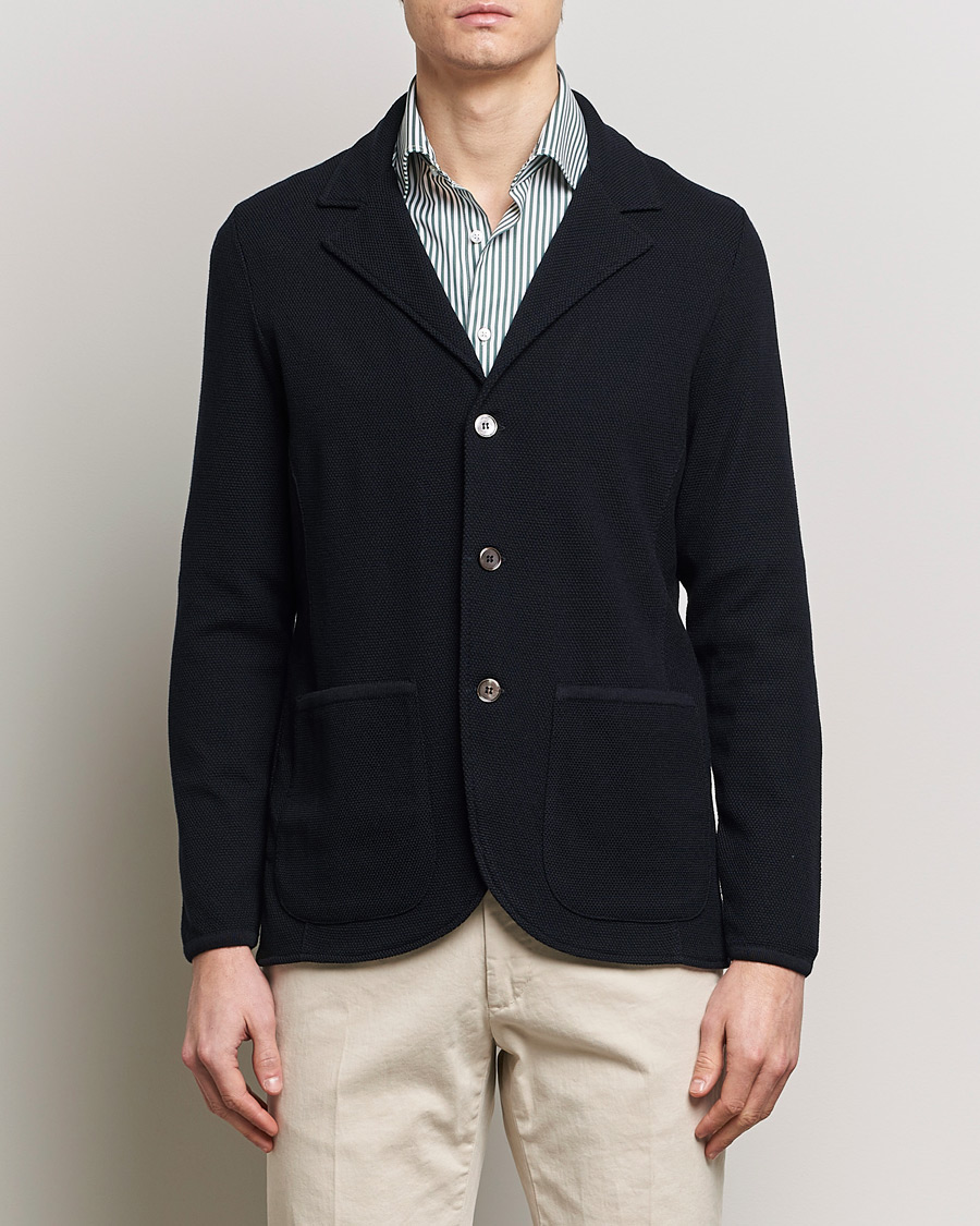 Heren | Gebreide blazers | Stenströms | Merino Wool Texture Knitted Blazer Navy