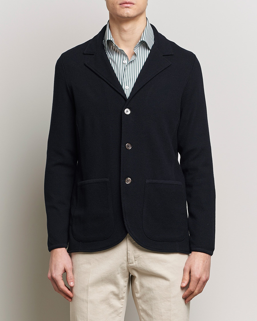 Men | Knitted Blazers | Stenströms | Merino Wool Texture Knitted Blazer Navy