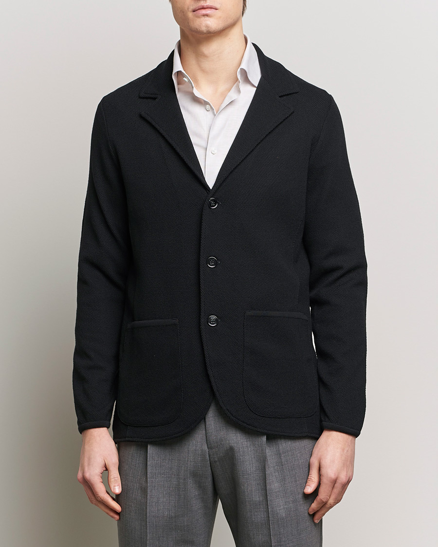 Men | Knitted Blazers | Stenströms | Merino Wool Texture Knitted Blazer Black