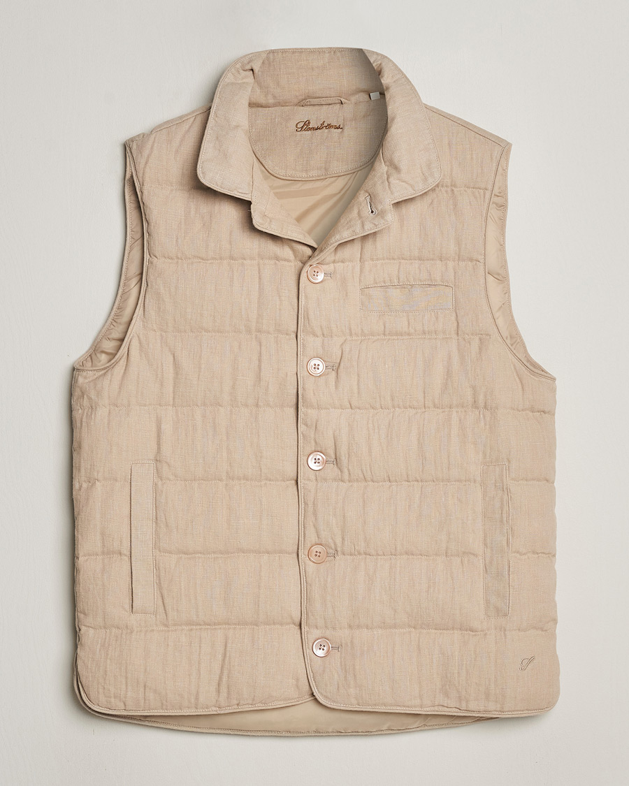 Heren | Jassen | Stenströms | Linen Down Padded Button Vest Beige