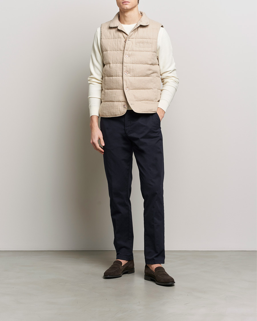 Heren | Jassen | Stenströms | Linen Down Padded Button Vest Beige