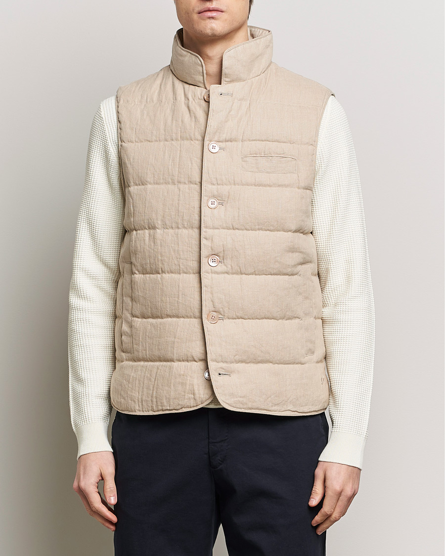 Heren | Jassen | Stenströms | Linen Down Padded Button Vest Beige