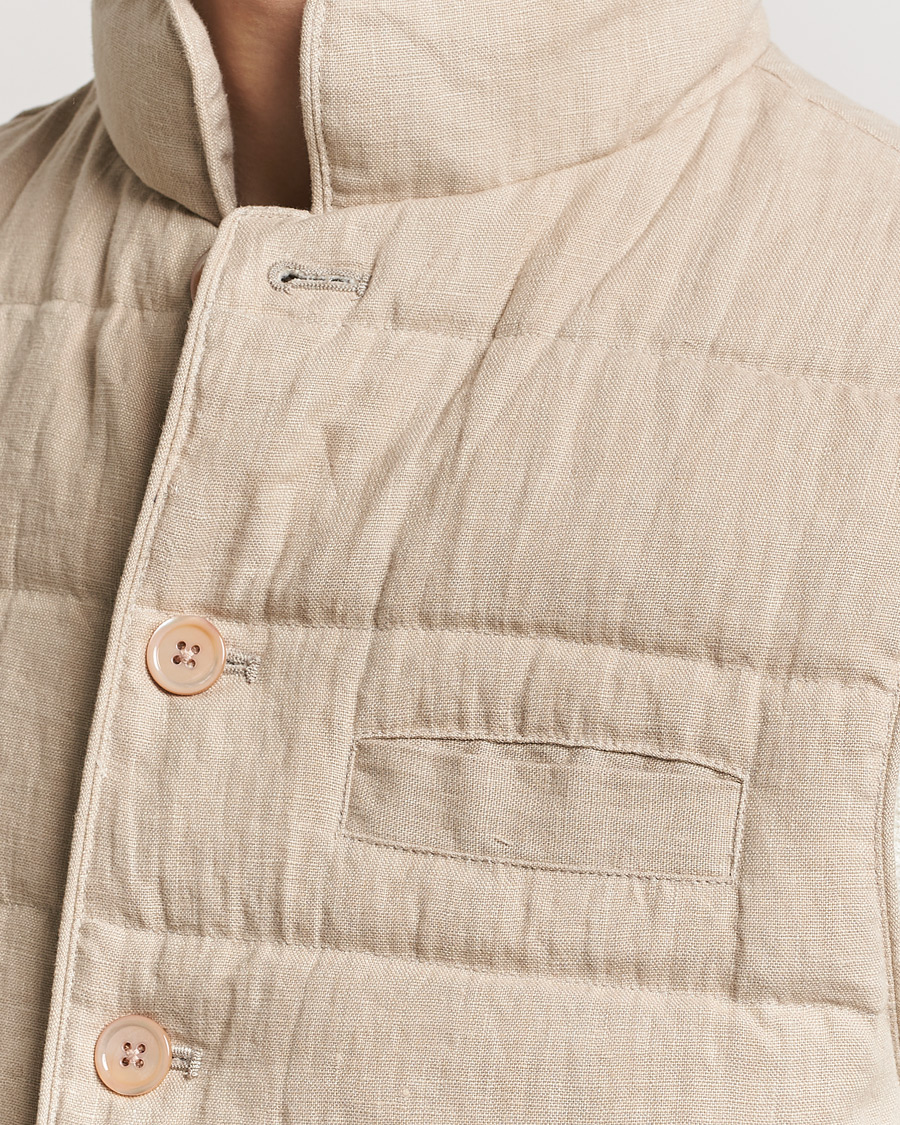 Heren | Jassen | Stenströms | Linen Down Padded Button Vest Beige
