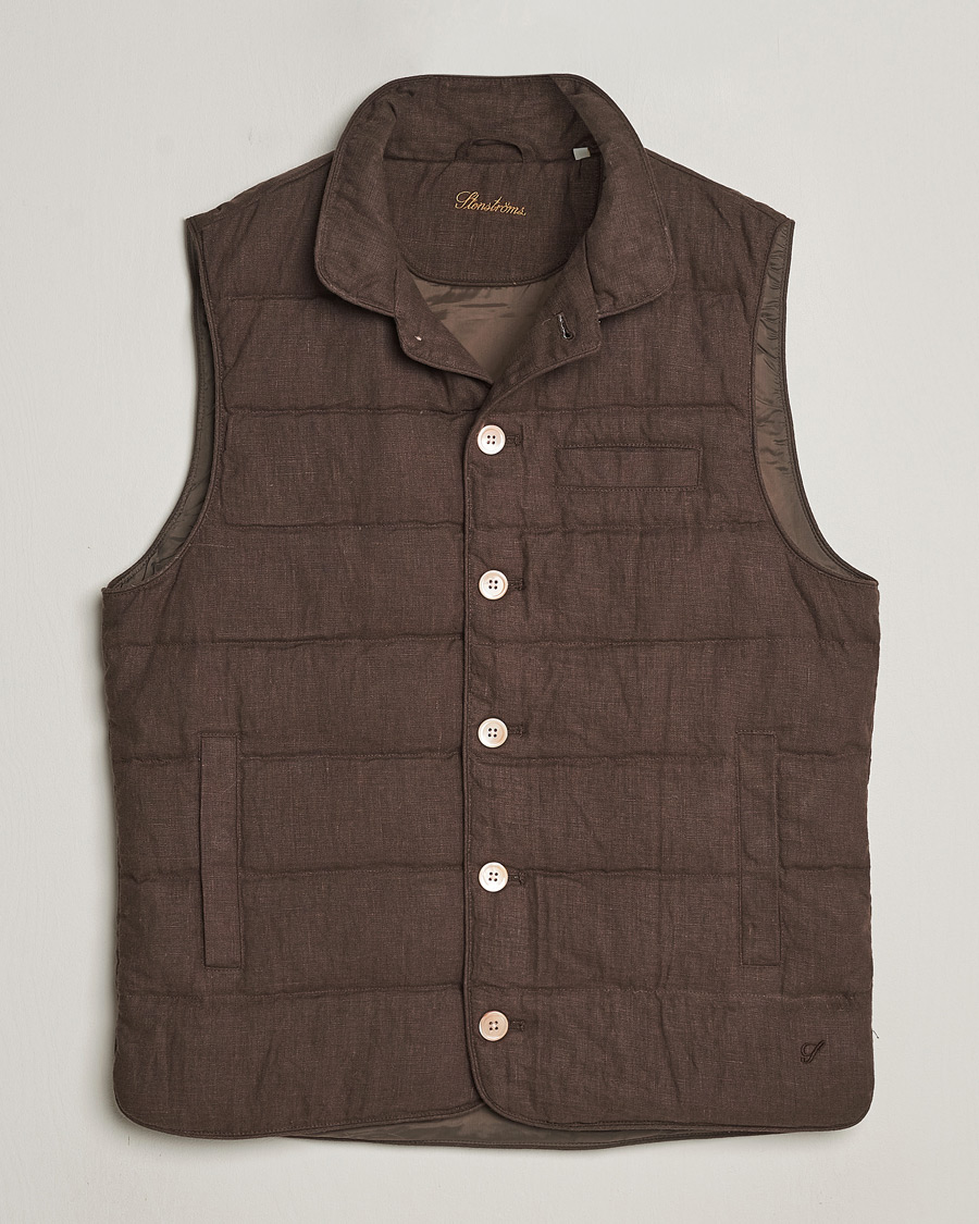 Heren | Jassen | Stenströms | Linen Down Padded Button Vest Brown