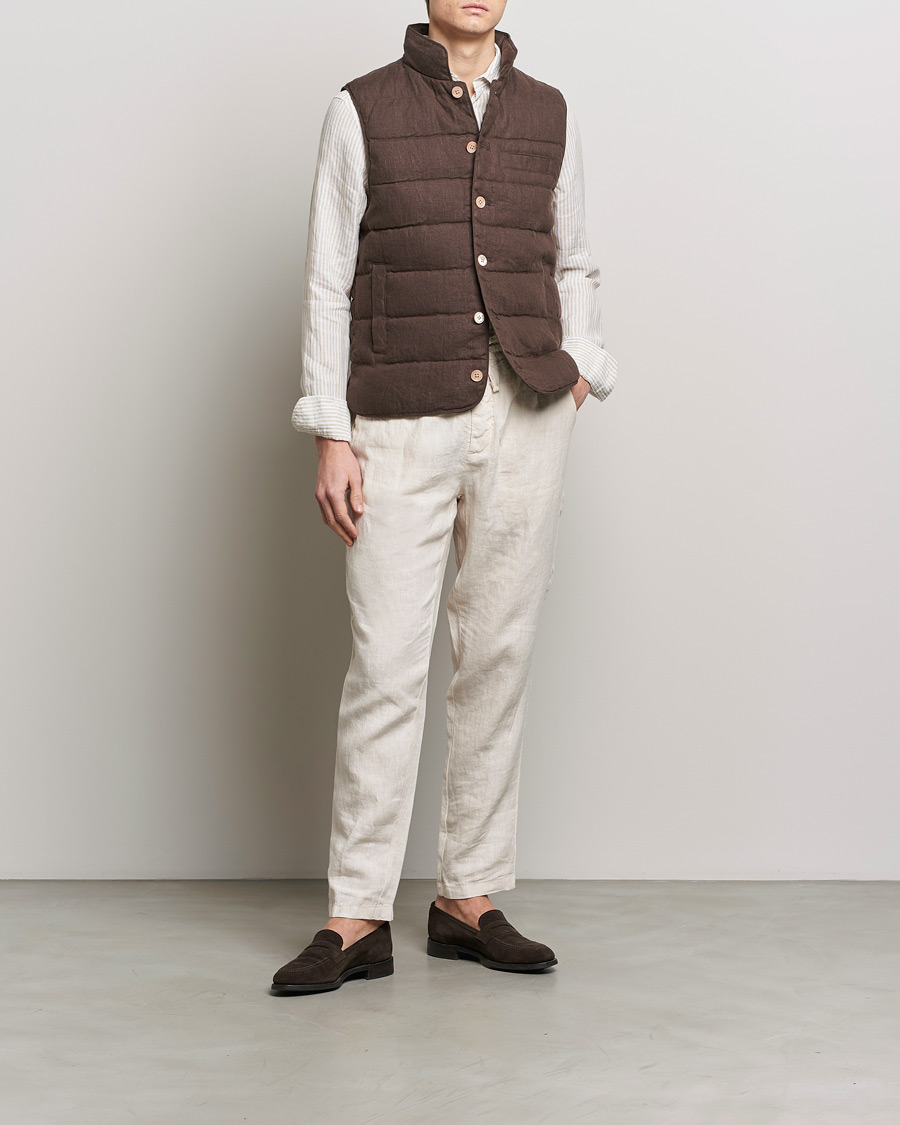 Heren | Jassen | Stenströms | Linen Down Padded Button Vest Brown