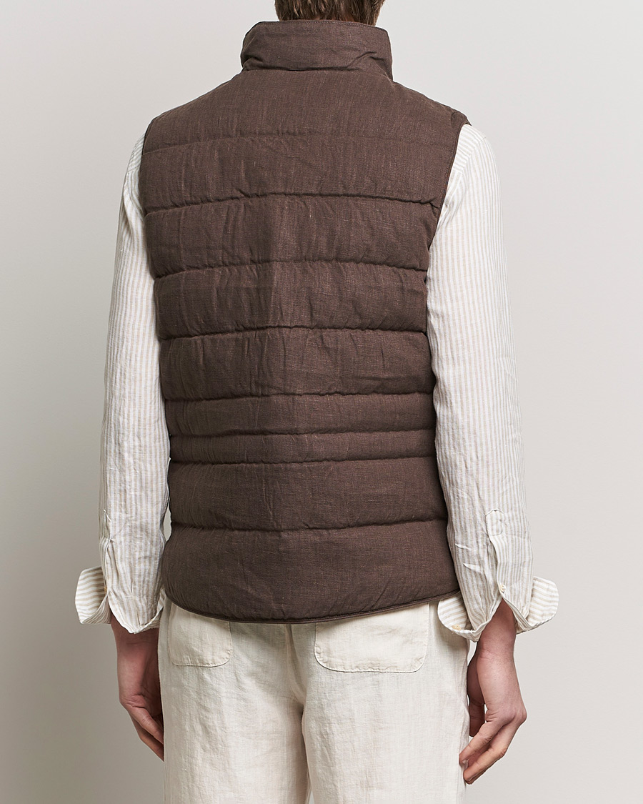 Heren | Jassen | Stenströms | Linen Down Padded Button Vest Brown