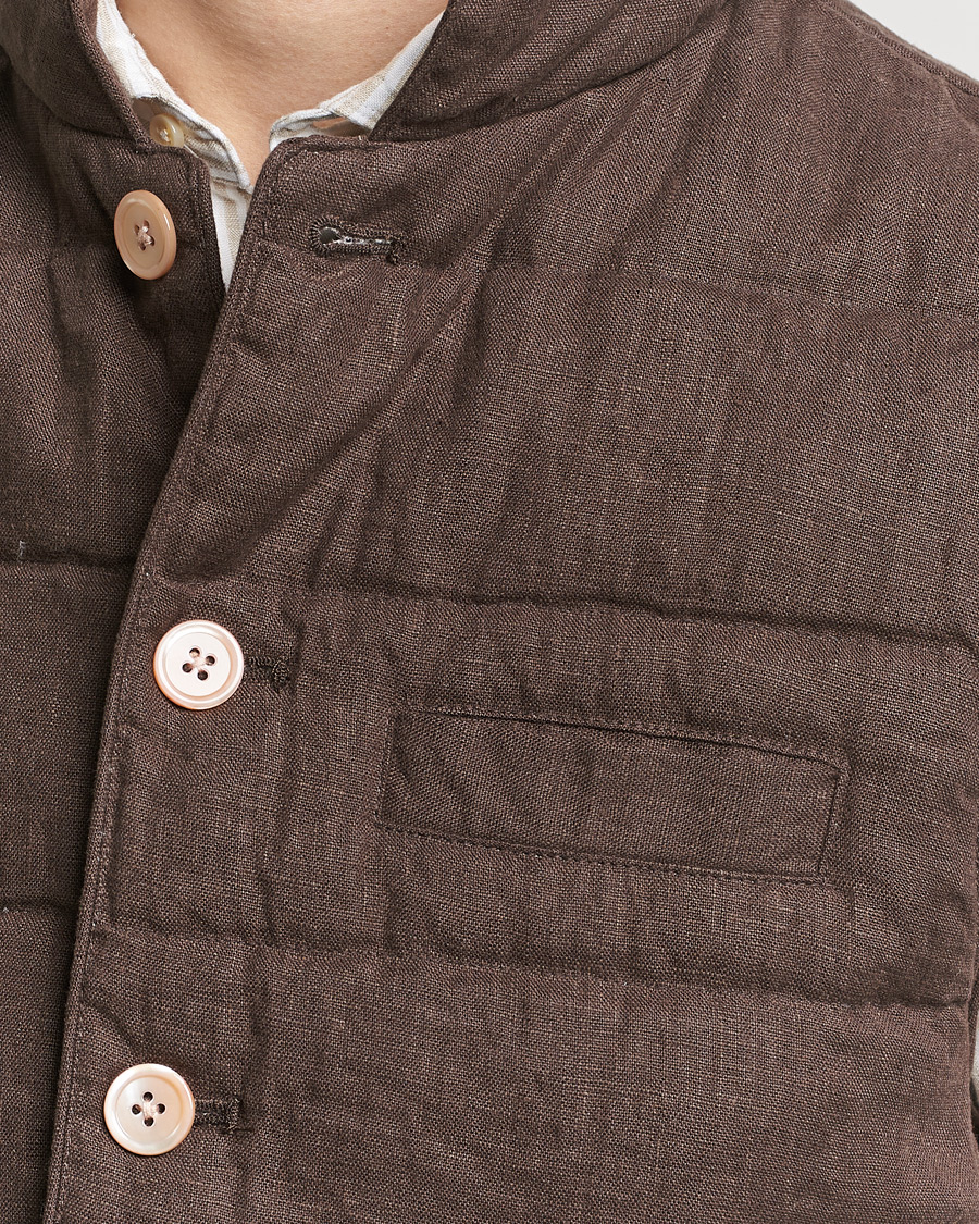 Heren | Jassen | Stenströms | Linen Down Padded Button Vest Brown