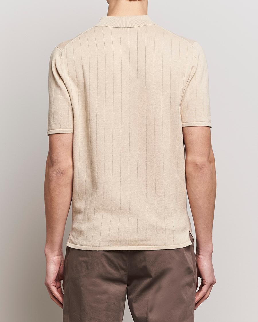 Heren | Polo's | Stenströms | Linen/Cotton Rib Knitted Buttonthru Shirt Beige