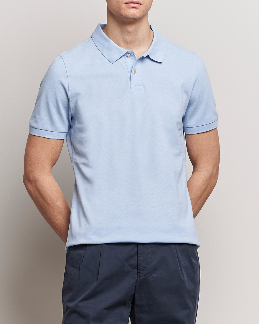 Heren | Polo's | Stenströms | Organic Cotton Piquet Polo Shirt Light Blue