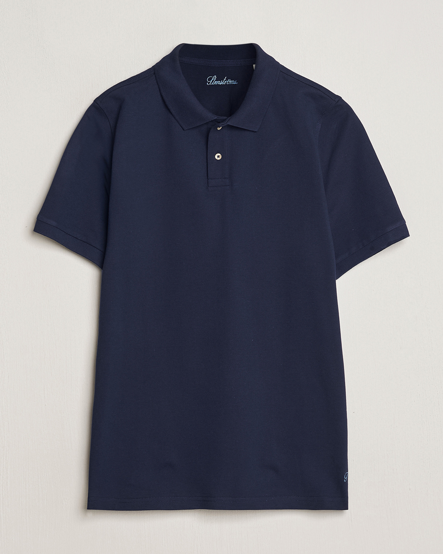 Heren | Polo's | Stenströms | Organic Cotton Piquet Polo Shirt Navy