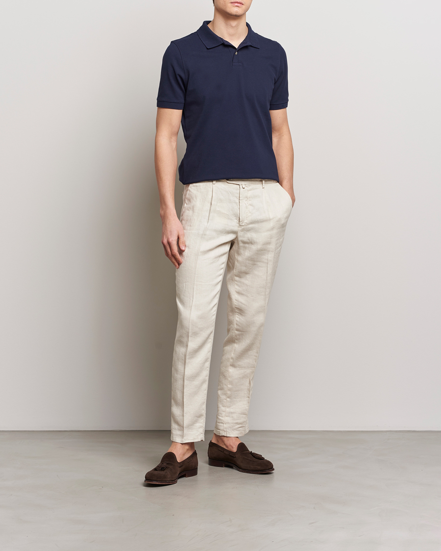 Heren | Polo's | Stenströms | Organic Cotton Piquet Polo Shirt Navy