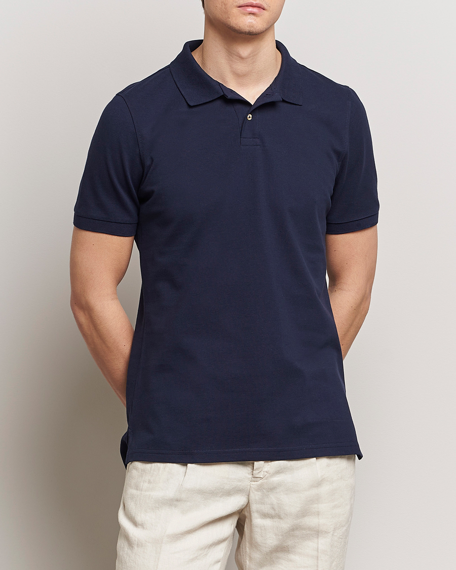 Heren | Stenströms | Stenströms | Organic Cotton Piquet Polo Shirt Navy
