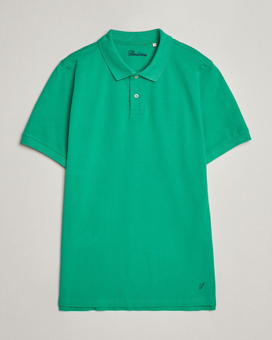 Heren | Polo's | Stenströms | Organic Cotton Piquet Polo Shirt Green