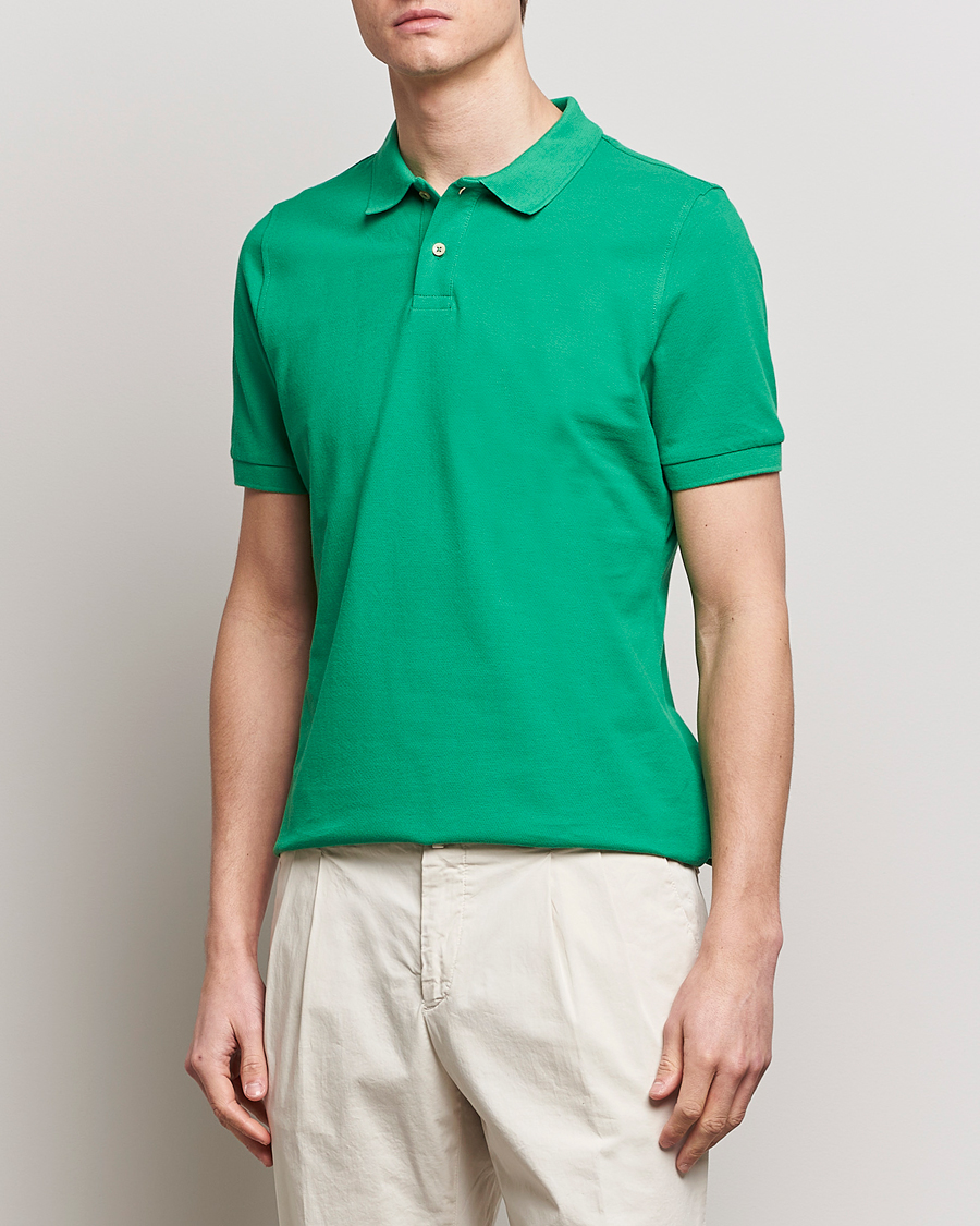Heren | Polo's | Stenströms | Organic Cotton Piquet Polo Shirt Green