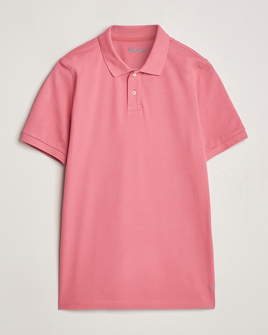 Heren | Polo's | Stenströms | Organic Cotton Piquet Polo Shirt Rasperry