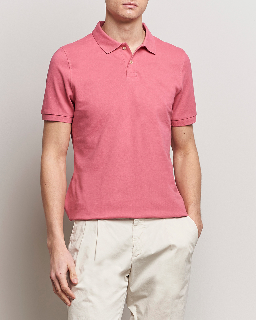 Heren | Polo's | Stenströms | Organic Cotton Piquet Polo Shirt Rasperry